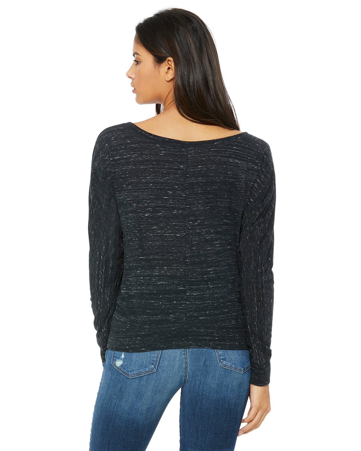 Women's Flowy Long-Sleeve Off Shoulder T-Shirt - Black Marble
