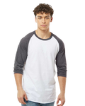 Unisex Fine Jersey Raglan Tee - White / Heather Charcoal