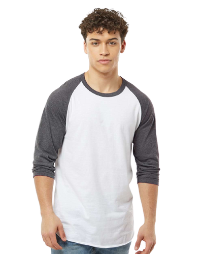 Unisex Fine Jersey Raglan Tee - White / Heather Charcoal