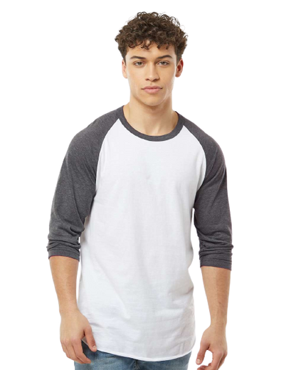 Unisex Fine Jersey Raglan Tee - White / Heather Charcoal