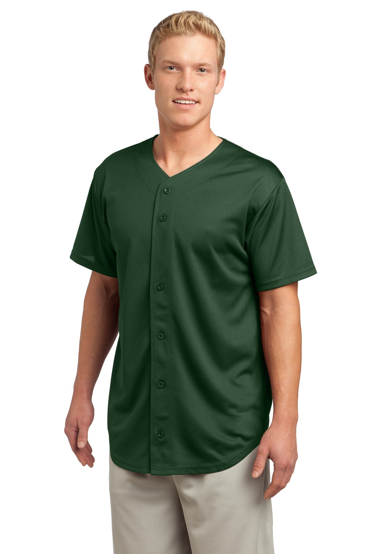 Unisex PosiCharge Tough Mesh Full-Button Jersey - Forest Green