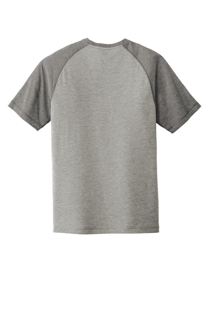 Unisex PosiCharge Tri-Blend Wicking Raglan Tee - Dark Gray Heather / Light Gray Heather