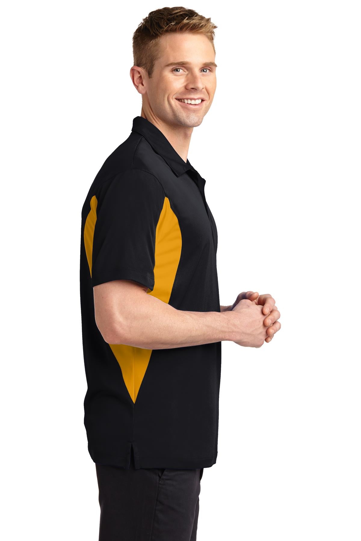 Men's Side Blocked Micropique Sport-Wick Polo - Black / Gold