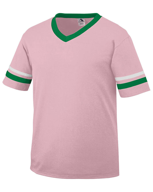 Unisex Sleeve Stripe Jersey - Light Pink / Kelly / White
