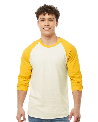 Unisex Fine Jersey Raglan Tee - Vintage White/ Mellow Yellow