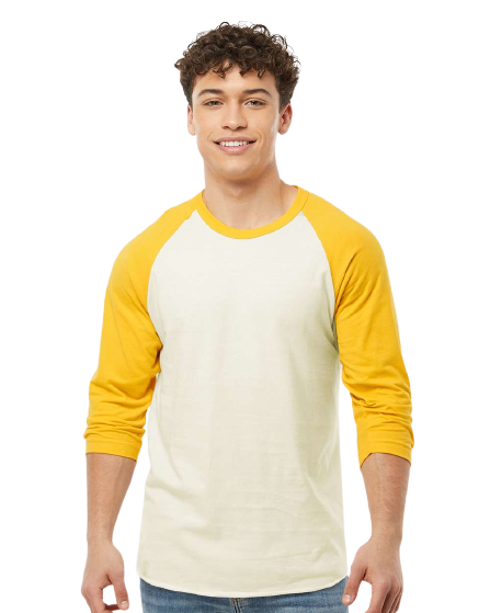 Unisex Fine Jersey Raglan Tee - Vintage White/ Mellow Yellow