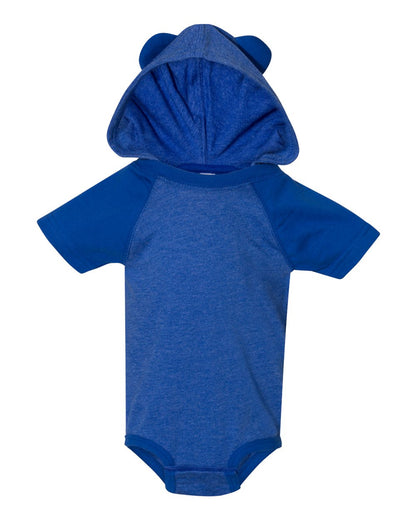 Fine Jersey Infant Short Sleeve Raglan Bodysuit with Hood & Ears - Vintage Royal / Royal