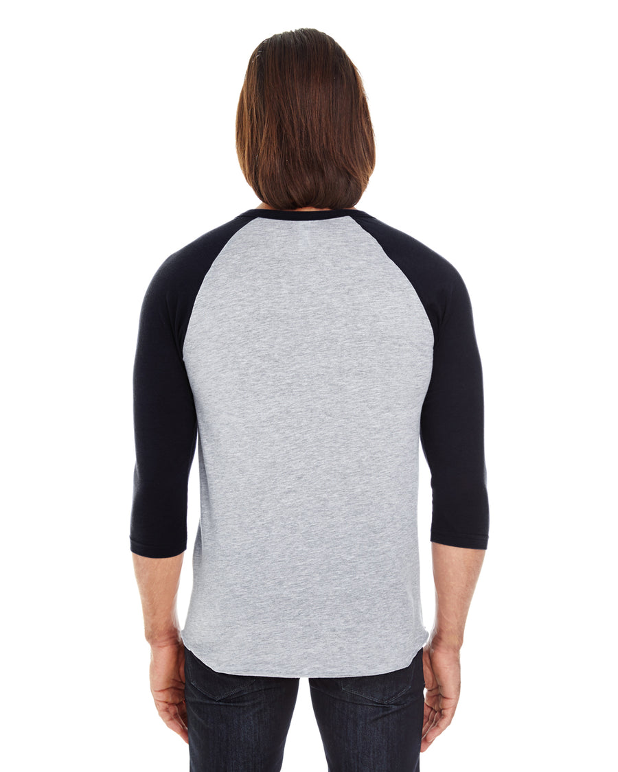 Unisex Poly-Cotton 3/4-Sleeve Raglan T-Shirt - Heather Gray / Black
