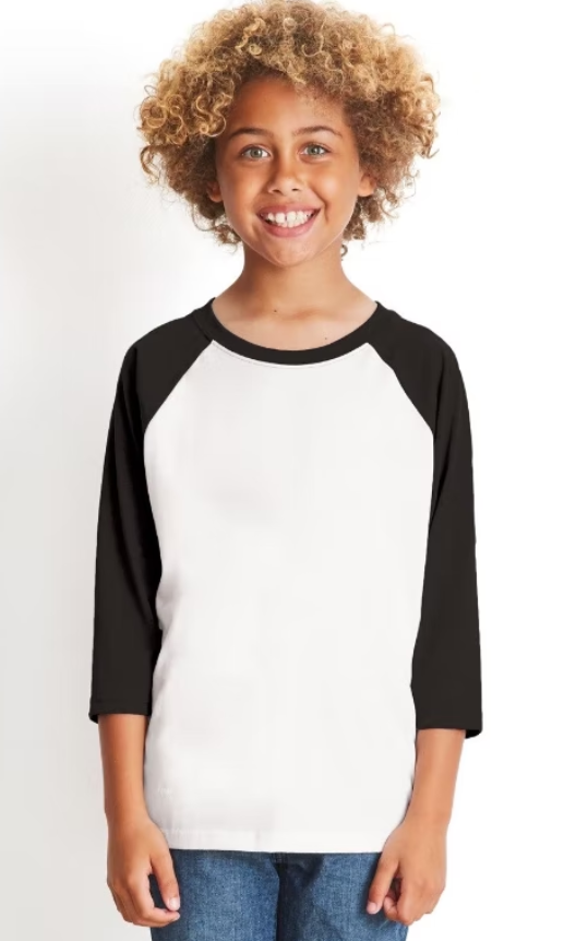 Youth CVC 3/4-Sleeve Raglan - Black / White