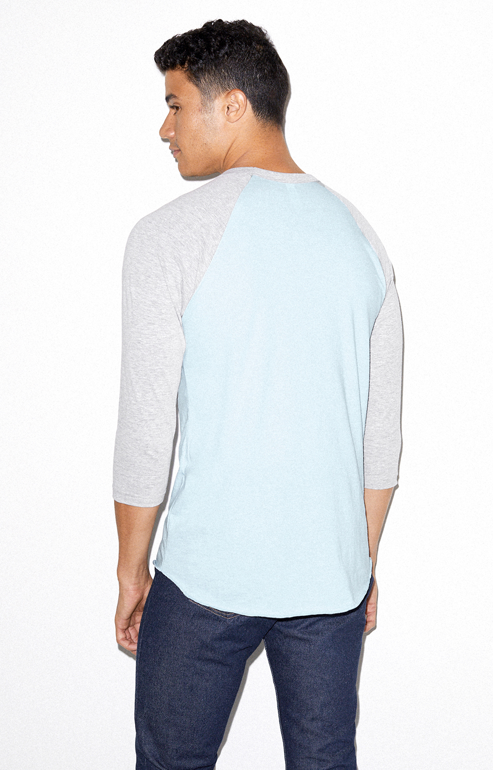 Unisex Poly-Cotton 3/4-Sleeve Raglan T-Shirt - Light Blue / Heather Gray