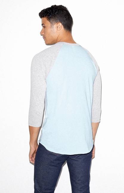 Unisex Poly-Cotton 3/4-Sleeve Raglan T-Shirt - Light Blue / Heather Gray