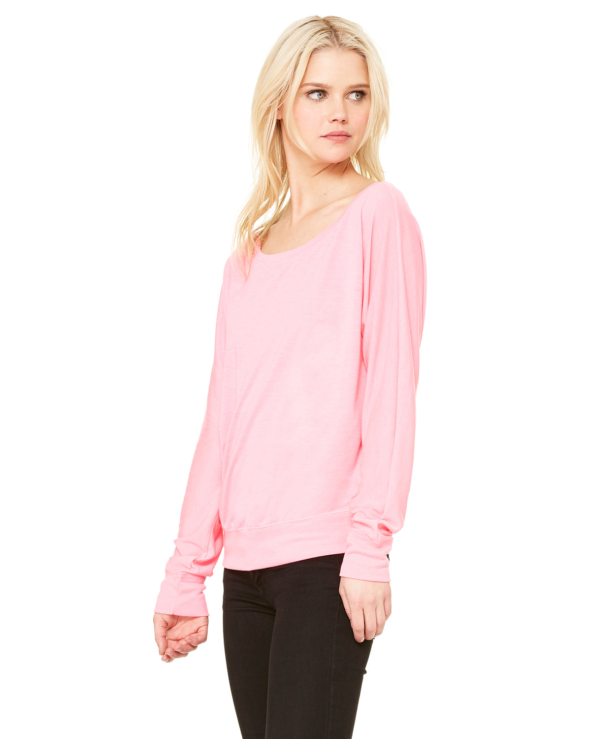 Women's Flowy Long-Sleeve Off Shoulder T-Shirt - Neon Pink