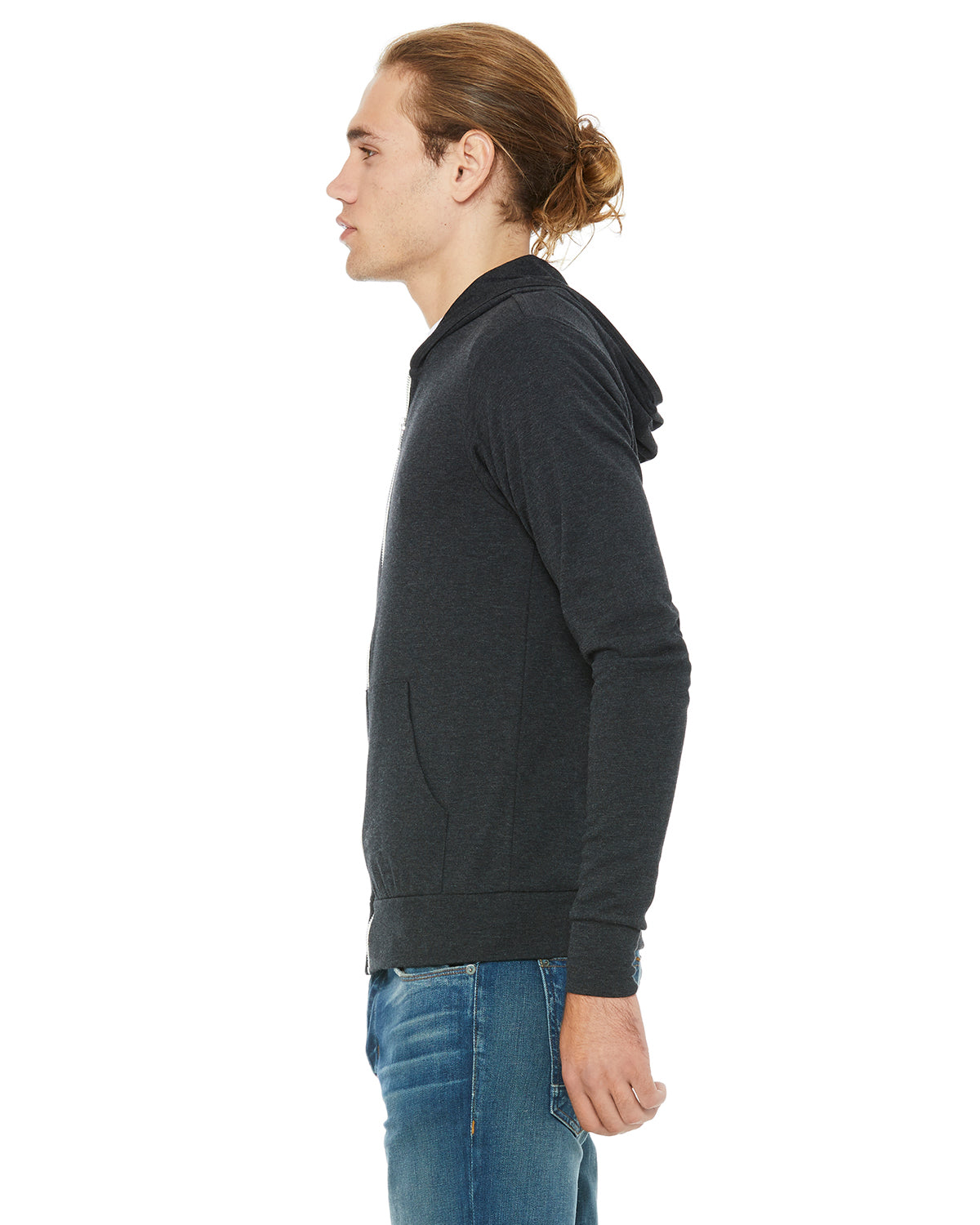 Unisex Triblend Full-Zip Lightweight Hoodie - Charcoal Triblend