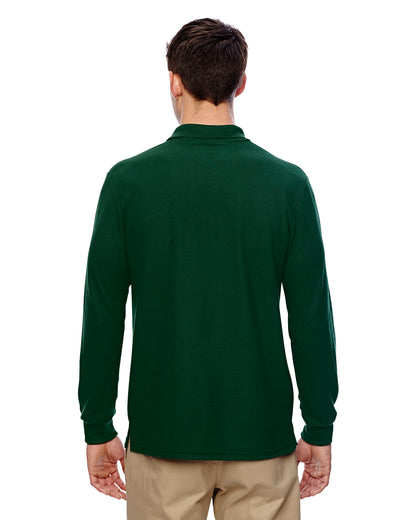 Unisex Double Piqué Long-Sleeve Polo - Forest Green