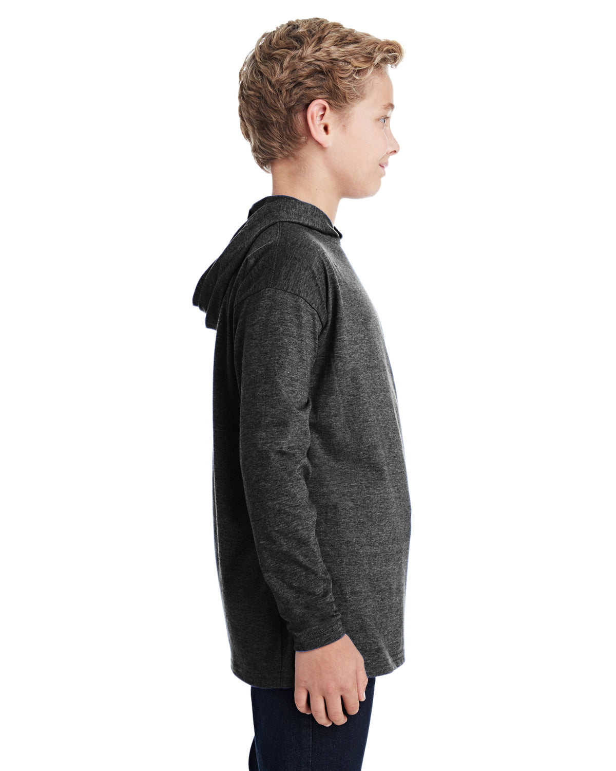 Youth Long-Sleeve Hooded T-Shirt - Heather Dark Gray