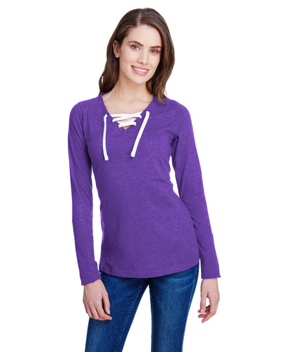 Women's Long Sleeve Fine Jersey Lace-Up T-Shirt - Vintage Purple / White