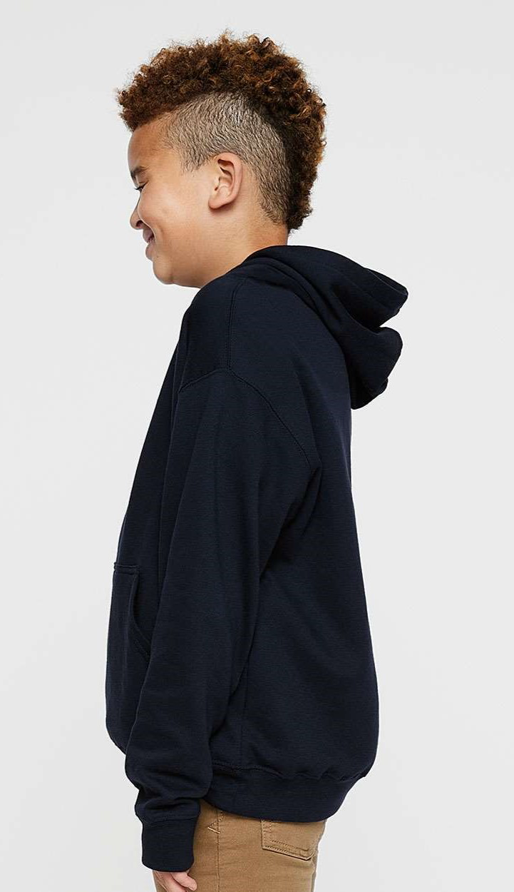 Youth Fleece Hooded Pullover Sweatshirt With Pouch Pocket - Navy
