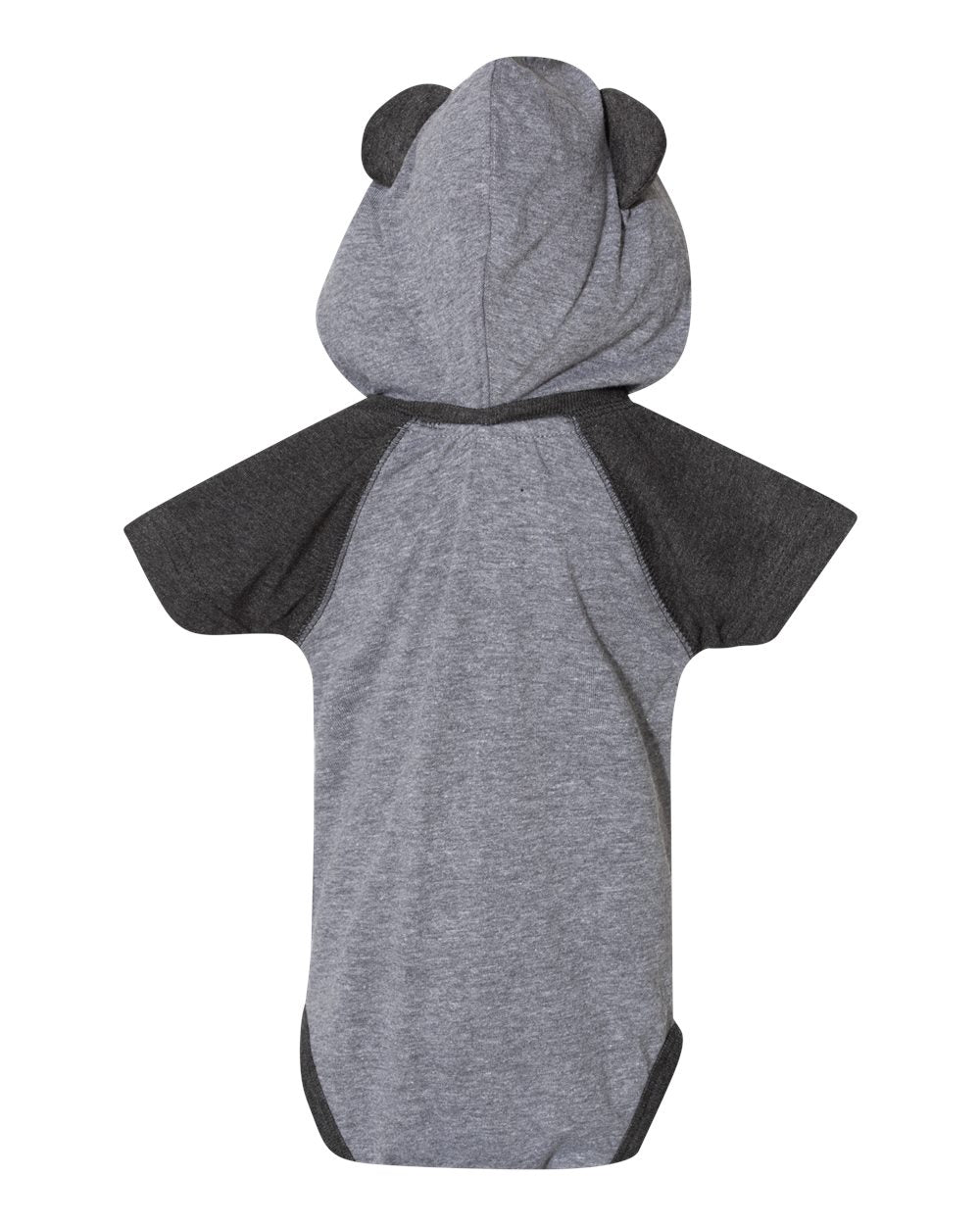 Fine Jersey Infant Short Sleeve Raglan Bodysuit with Hood & Ears - Granite Heather / Vintage Smoke