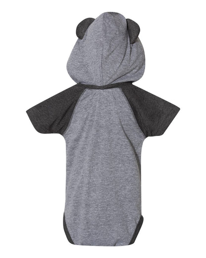 Fine Jersey Infant Short Sleeve Raglan Bodysuit with Hood & Ears - Granite Heather / Vintage Smoke