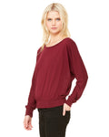 Women's Flowy Long-Sleeve Off Shoulder T-Shirt - Maroon