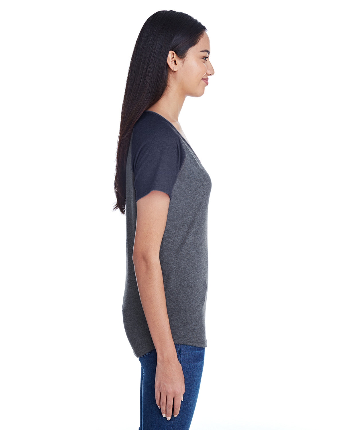 Women's Tri-Blend Raglan T-Shirt - Heather Gray / Heather Navy