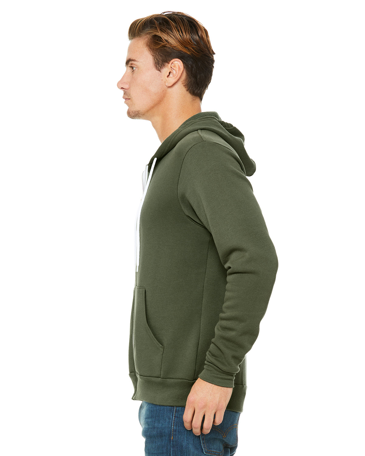 Unisex Poly-Cotton Sponge Fleece Full-Zip Hoodie - Military Green