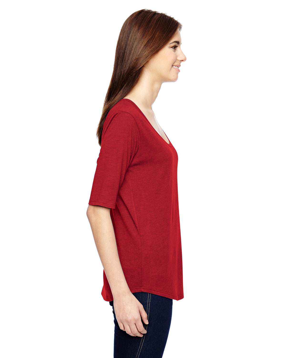 Women's Triblend Deep Scoop 1/2-Sleeve T-Shirt - Heather Red