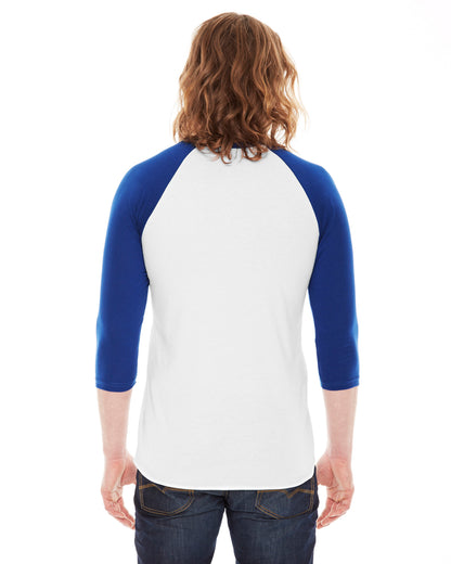 Unisex Poly-Cotton 3/4-Sleeve Raglan T-Shirt - White / Lapis