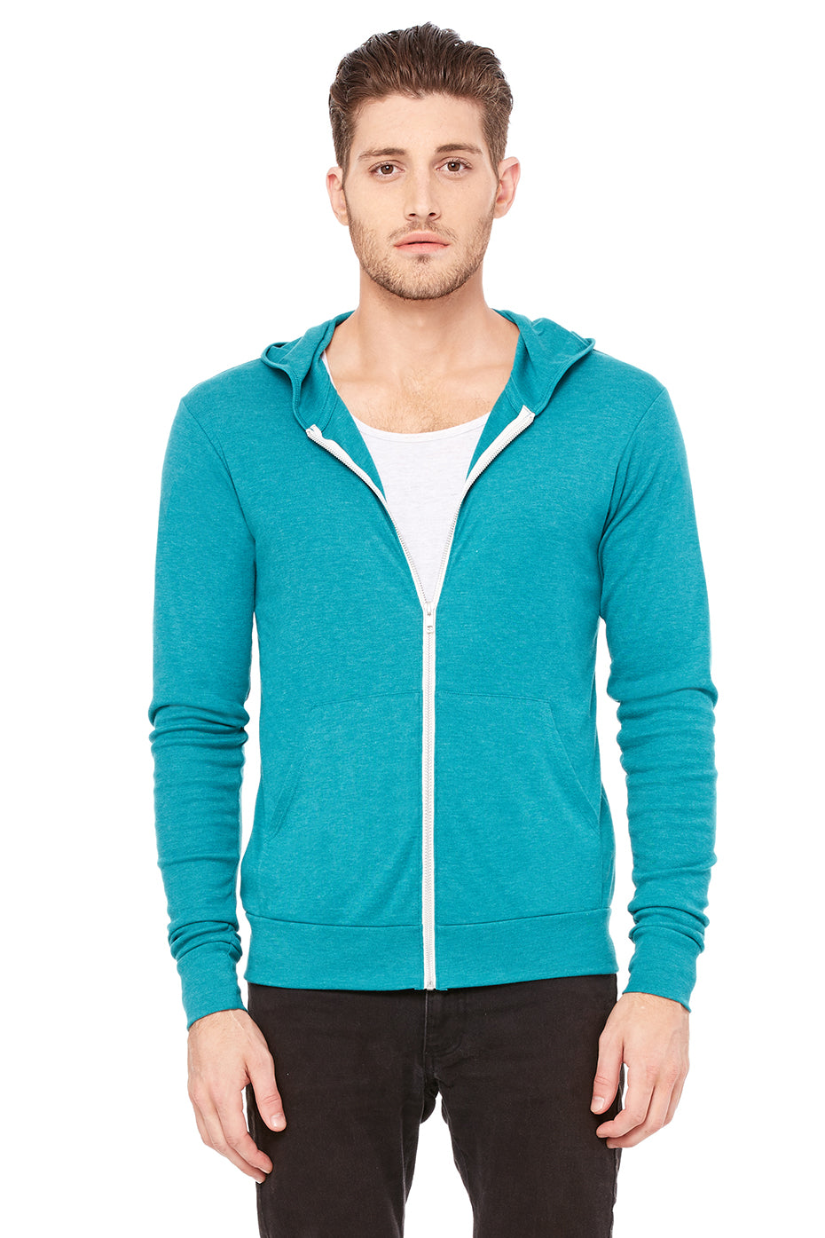 Unisex Triblend Full-Zip Lightweight Hoodie - Teal Triblend