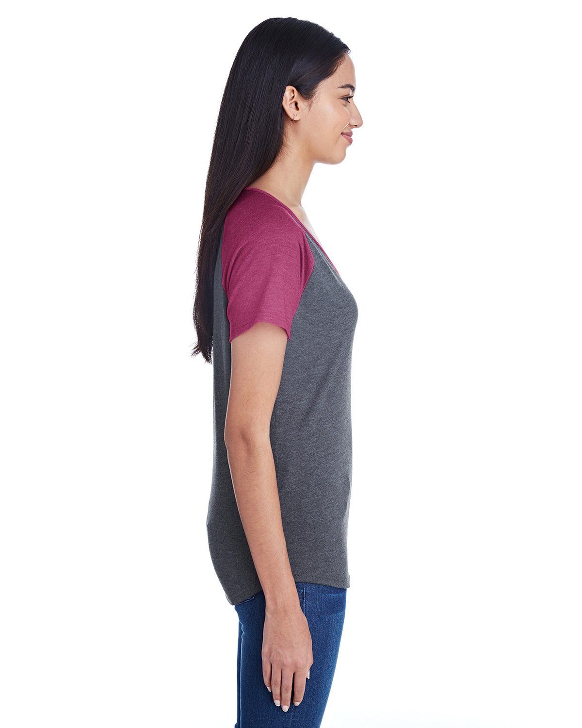 Women's Tri-Blend Raglan T-Shirt - Heather Dark Gray / H Raspberry