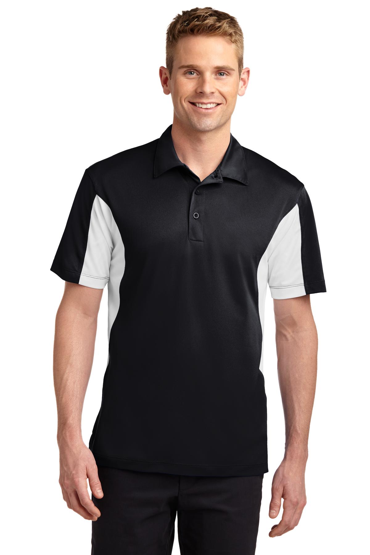 Men's Side Blocked Micropique Sport-Wick Polo - Black / White