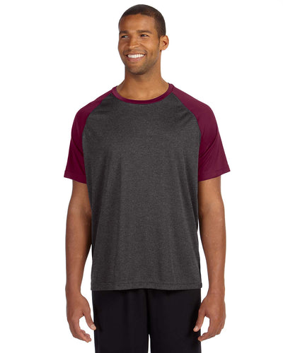Unisex Performance Short-Sleeve Raglan T-Shirt - Dark Gray Heather / Sport Maroon