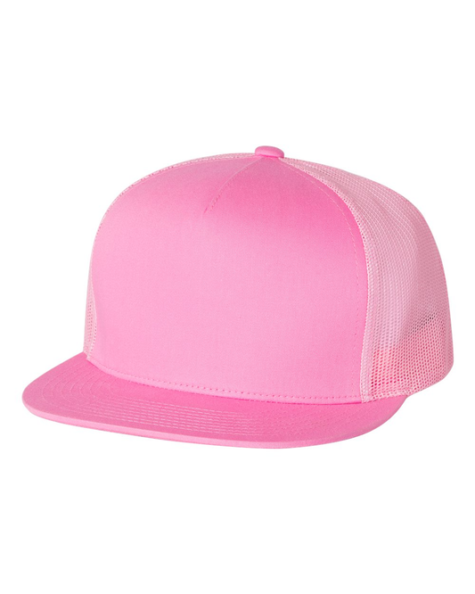 Unisex 5-Panel Flat Bill Trucker Cap - Pink