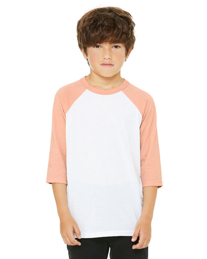 Youth 3/4-Sleeve Baseball T-Shirt - White / Heather Peach