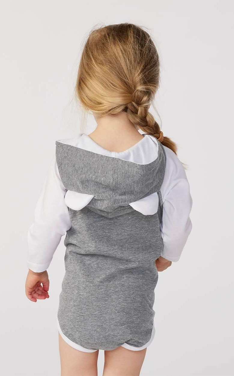 Infant Long Sleeve Fine Jersey Bodysuit With Ears - Granite Heather / White