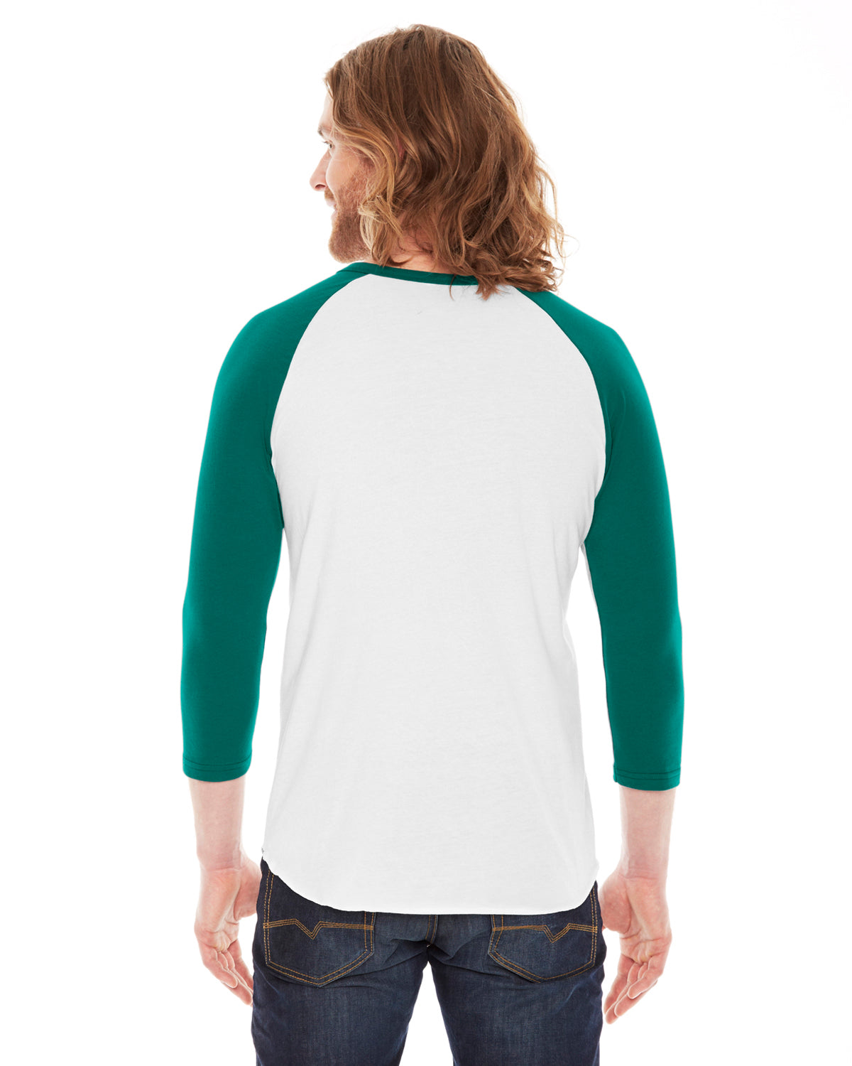 Unisex Poly-Cotton 3/4-Sleeve Raglan T-Shirt - White / Evergreen