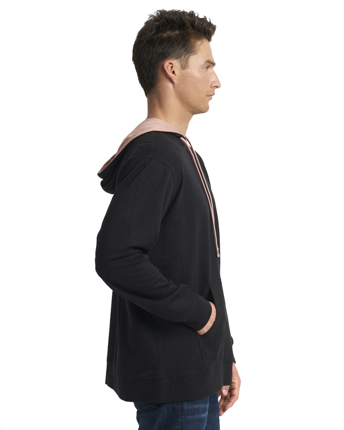 Unisex French Terry Pullover Hoodie - Black / Desrt Pink