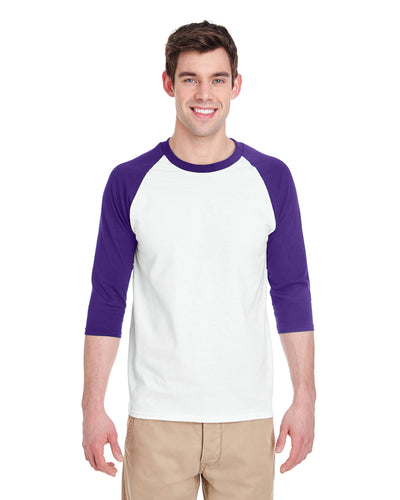 Unisex Heavy Cotton��� 3/4-Raglan Sleeve T-Shirt - White / Purple