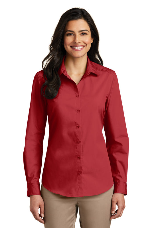 Women's Long Sleeve Carefree Poplin Shirt - Rich Red