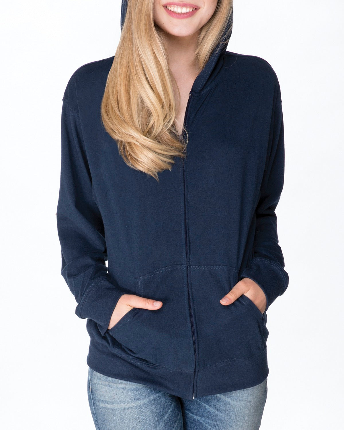 Unisex Sueded Full-Zip Hoodie - Midnight Navy
