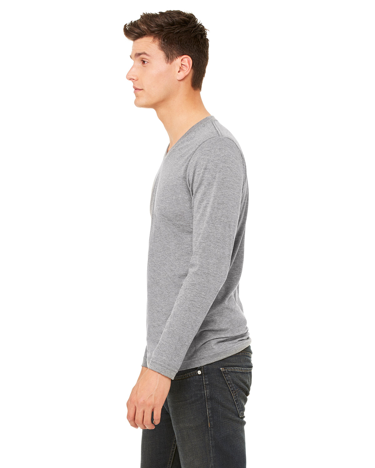 Unisex Jersey Long-Sleeve V-Neck T-Shirt - Gray Triblend