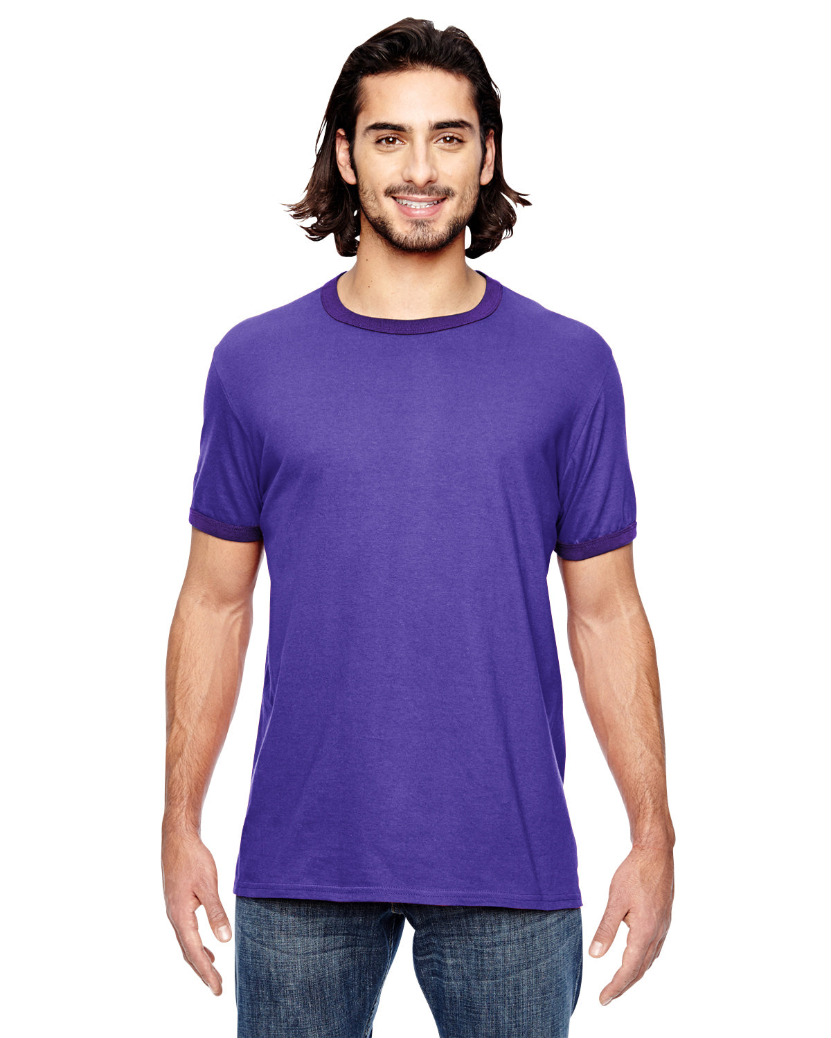 Unisex Lightweight Ringer T-Shirt - Heather Purple / Purple