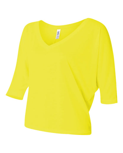 Women's Flowy Boxy Half-Sleeve V-Neck T-Shirt - Neon Yellow