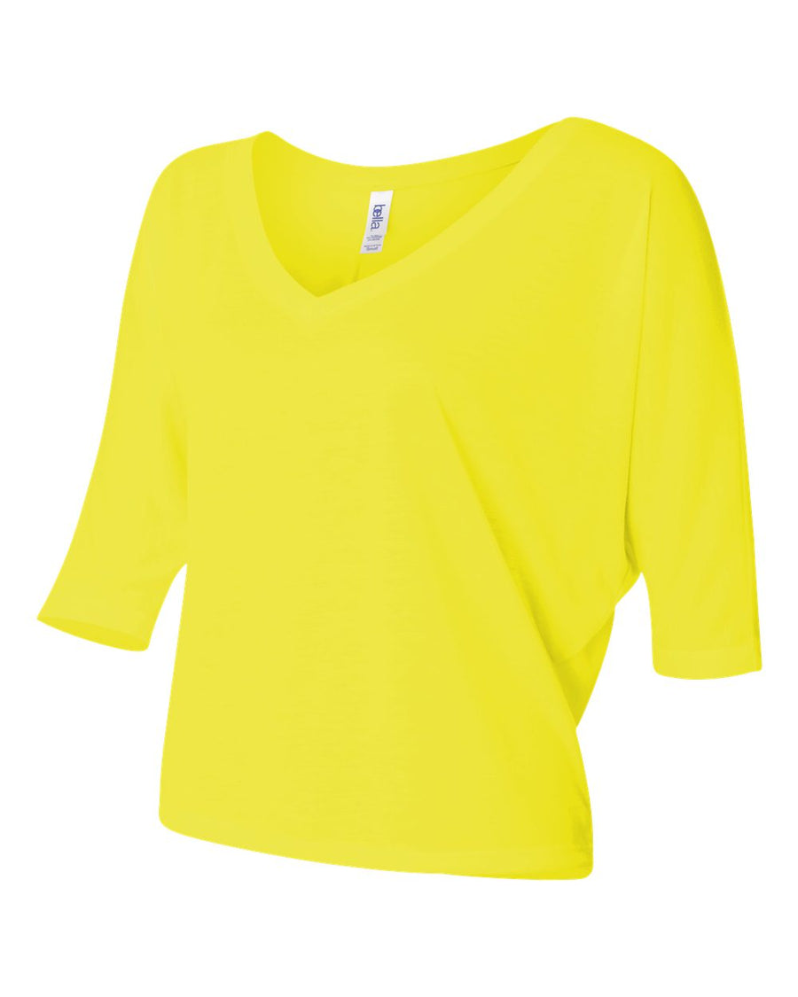 Women's Flowy Boxy Half-Sleeve V-Neck T-Shirt - Neon Yellow