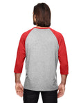 Unisex Triblend 3/4-Sleeve Raglan T-Shirt - Heather Gray / Heather Red