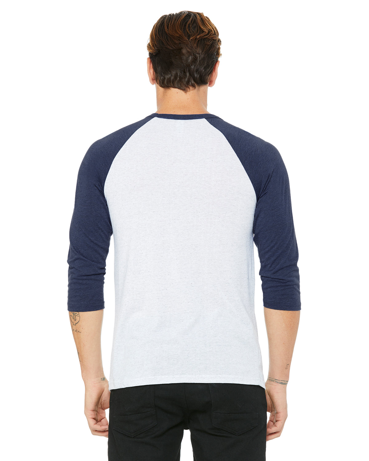 Unisex 3/4-Sleeve Baseball T-Shirt - White Fleck / Navy Triblend