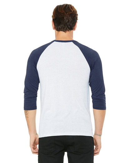 Unisex 3/4-Sleeve Baseball T-Shirt - White Fleck / Navy Triblend