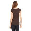 Women's Sheer Mini Rib Cap-Sleeve Deep V-Neck T-Shirt - Chocolate