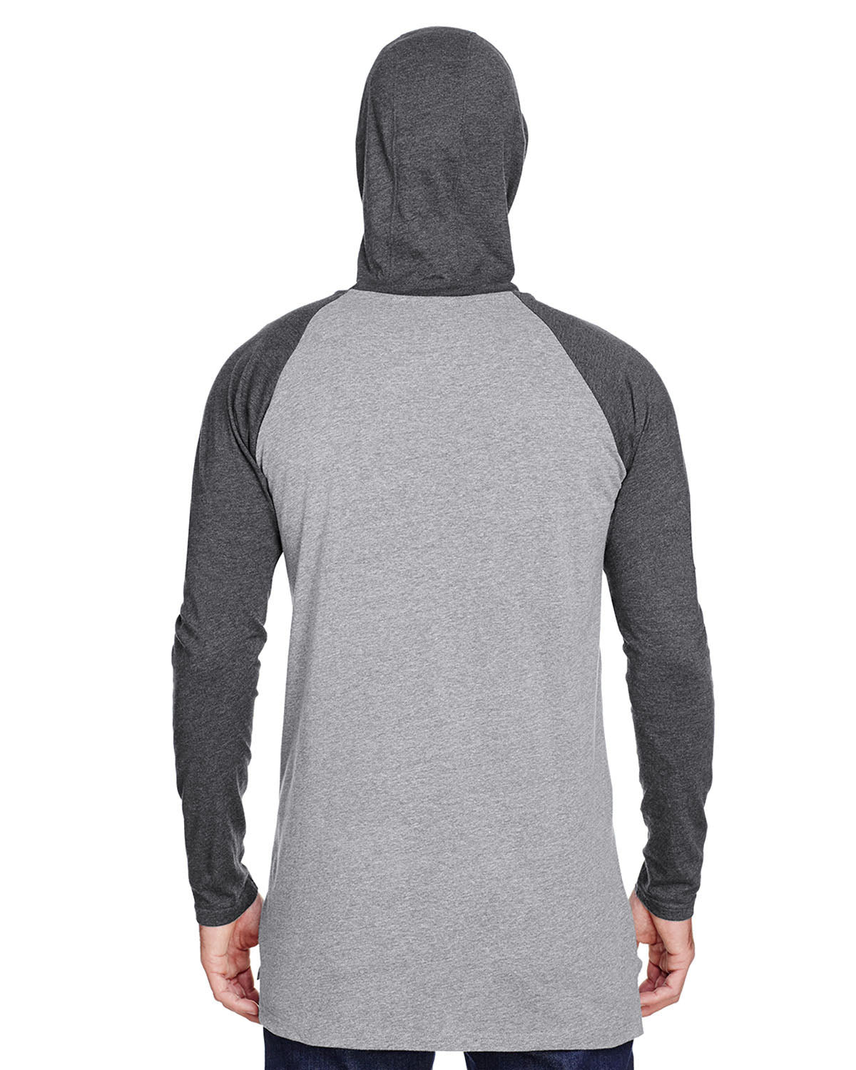 Men's Hooded Raglan Long Sleeve Fine Jersey T-Shirt - Granite Heather / Vintage Smoke / Black