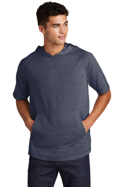 Unisex PosiCharge Tri-Blend Wicking Short Sleeve Hoodie - True Navy Heather